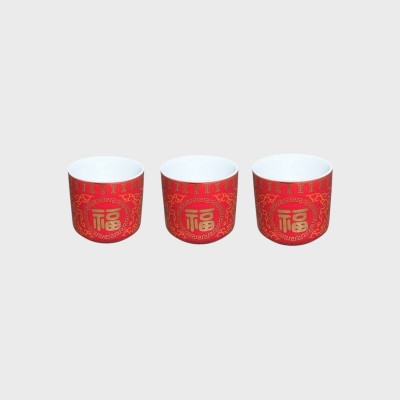 紅平底福壽杯/3159